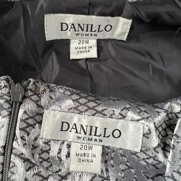 NEW Danillo 2-Piece Dress Suit Jacket Silver Brocade Size 20W - Picture 5 of 16